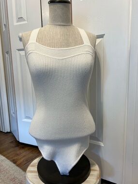 Abercrombie & Fitch Cream Ribbed Tank Bodysuit